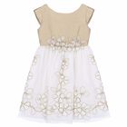 Girls Gold Floral Embroidered Dress, 1, hi-res