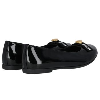 Girls Black Logo Patent Leather Shoes