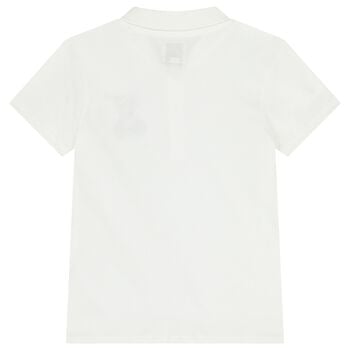 Boys White Teddy Bear Logo Polo Shirt