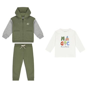 Younger Boys Green & White 3 Piece Tracksuit