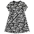 Girls Black & White Logo Dress, 1, hi-res