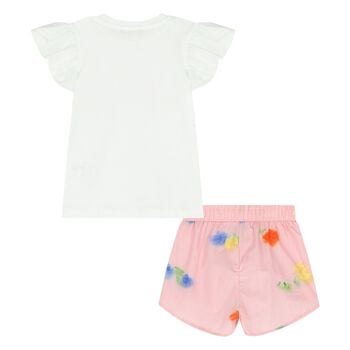 Younger Girls White & Pink Logo Shorts Set