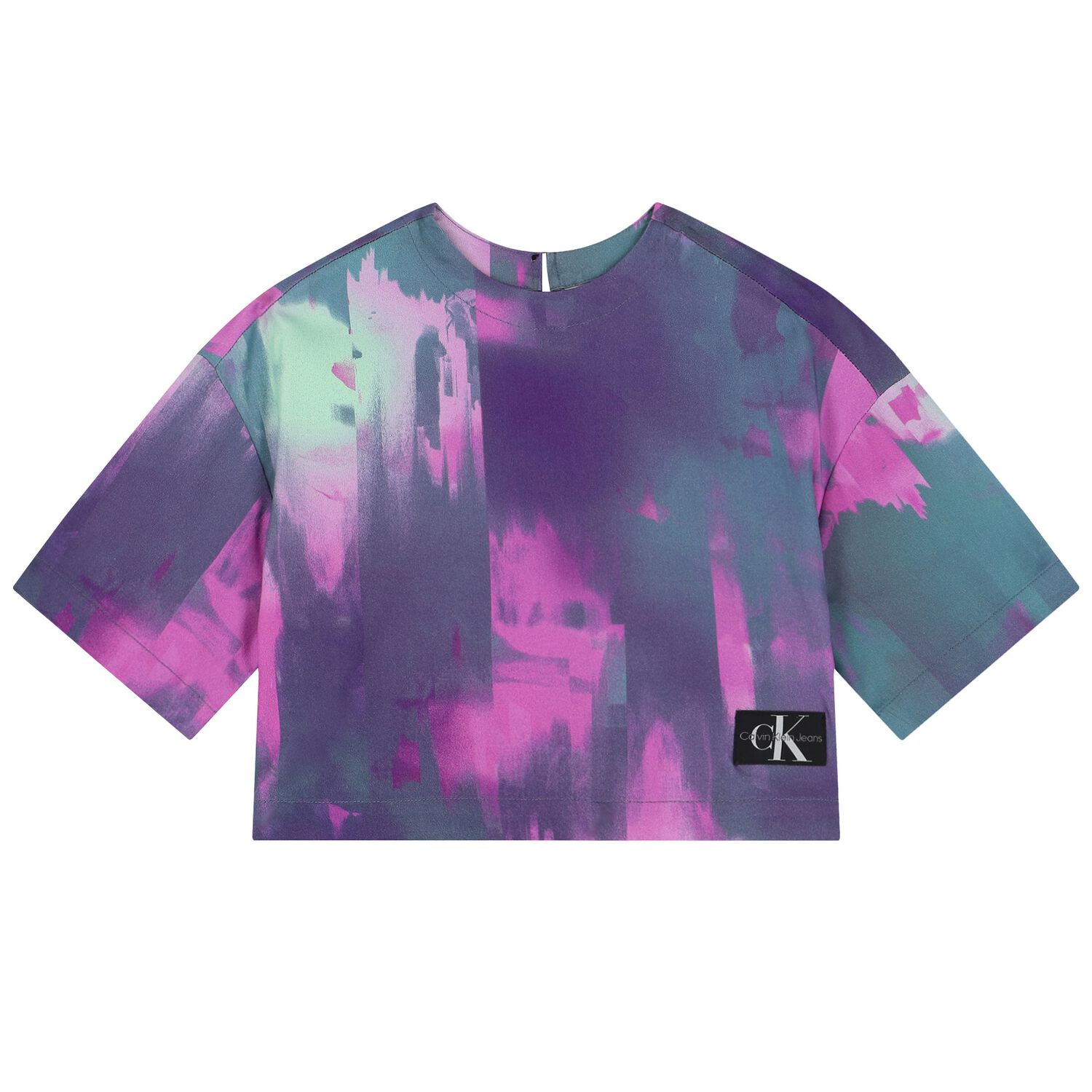 تيشيرت بنات بالشعار باللون الأرجوانى والأزرق, 1, hi-res