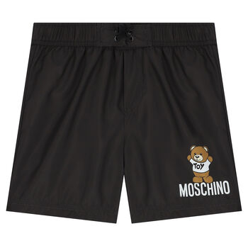 Boys Black Teddy Bear Logo Swim Shorts