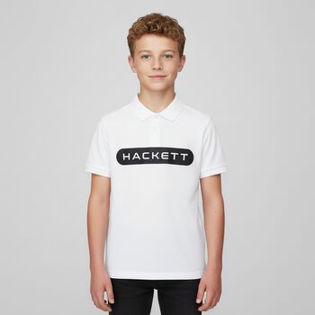 Boys White Cotton Logo Polo Shirt