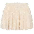 Girls White & Beige Embellished Skirt Set , 1, hi-res