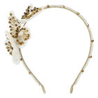Girls Ivory & Gold Embellished Butterfly Headband, 1, hi-res