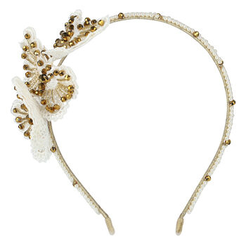 Girls Ivory & Gold Embellished Butterfly Headband