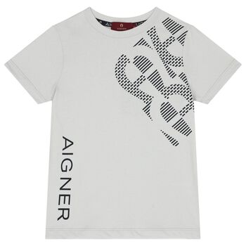 تيشيرت أولاد بالشعار باللون الرمادي