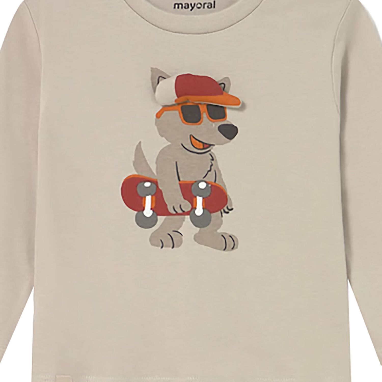 Younger Boys Beige Dog Long Sleeve Top, 2, hi-res