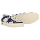 Boys Ivory & Blue Logo Leather Trainers, 1, hi-res
