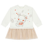 Younger Girls White & Beige Dress, 1, hi-res