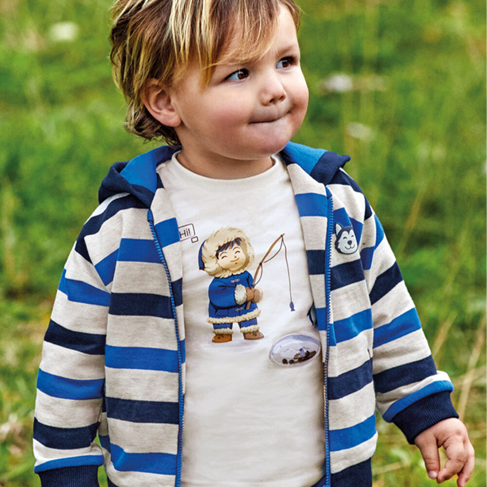 Mayoral 140 Sky Blue Long Sleeve Shirt, Mayoral 3567 Dark Denim Jeans and Mayoral 3366 Blue Stripe Jumper In Stock Now