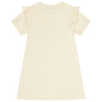 فستان بناتي اللون العاجي بشعار الحقيبة