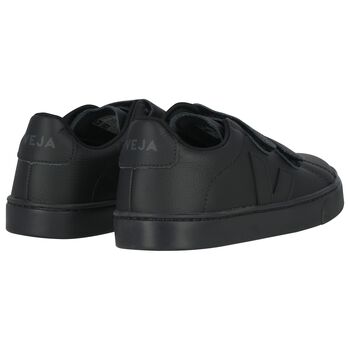 Boys Black Logo Leather Trainers