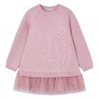 فستان بنات محبوك بتطريز زهور وردية , 1, hi-res