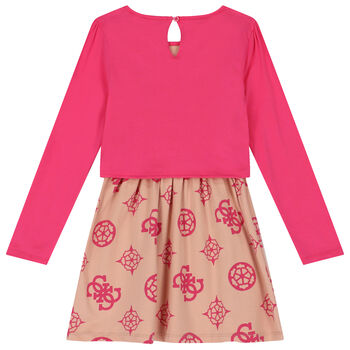 Girls Pink & Beige Logo Dress