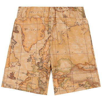 Boys Beige Geo Map Shorts