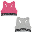 Girls Pink & Grey Logo Bralette (2-Pack), 1, hi-res
