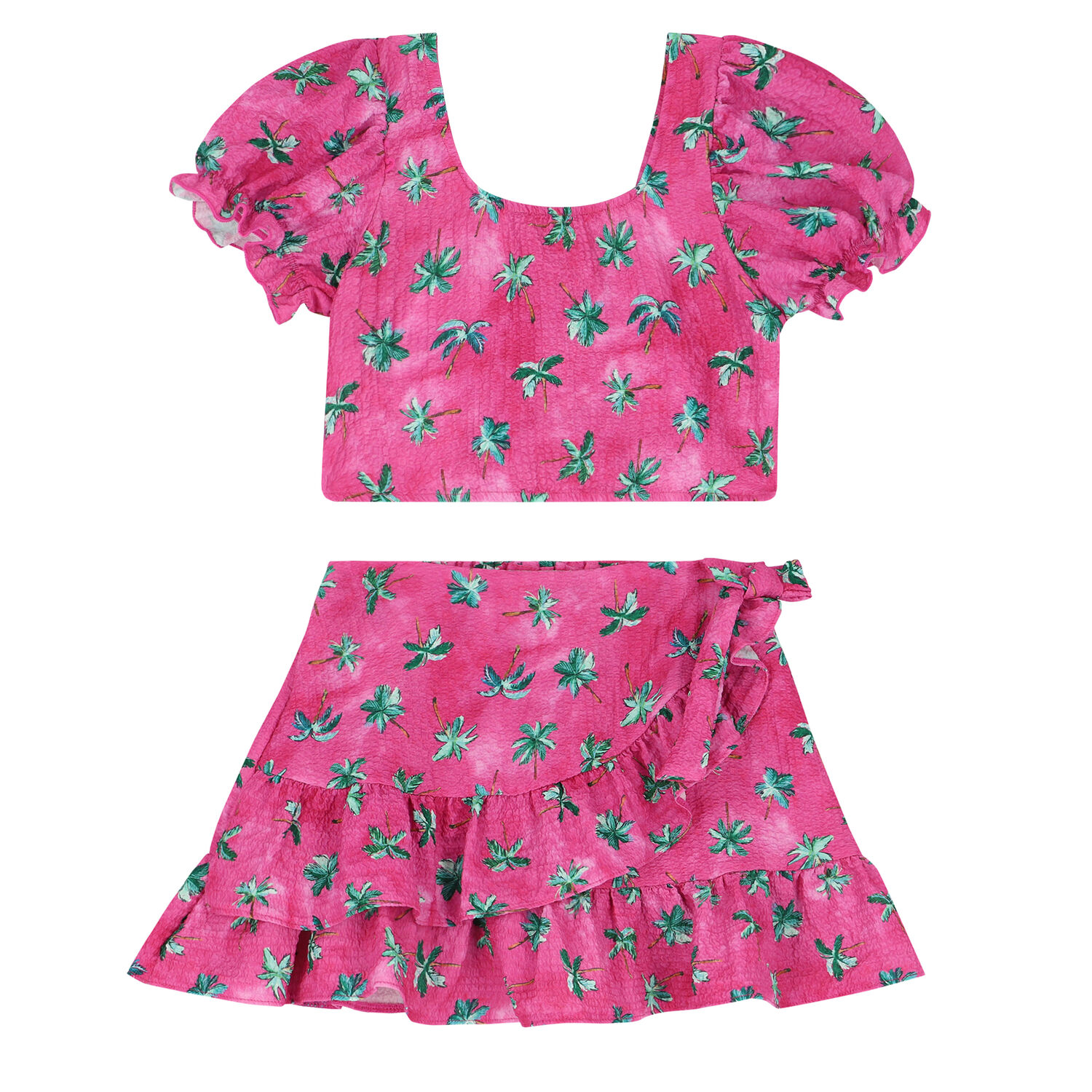 Girls Pink Palm Tree Skirt Set, 1, hi-res