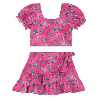 Girls Pink Palm Tree Skirt Set