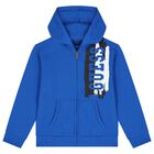 Boys Blue Logo Hooded Zip Up Top, 1, hi-res