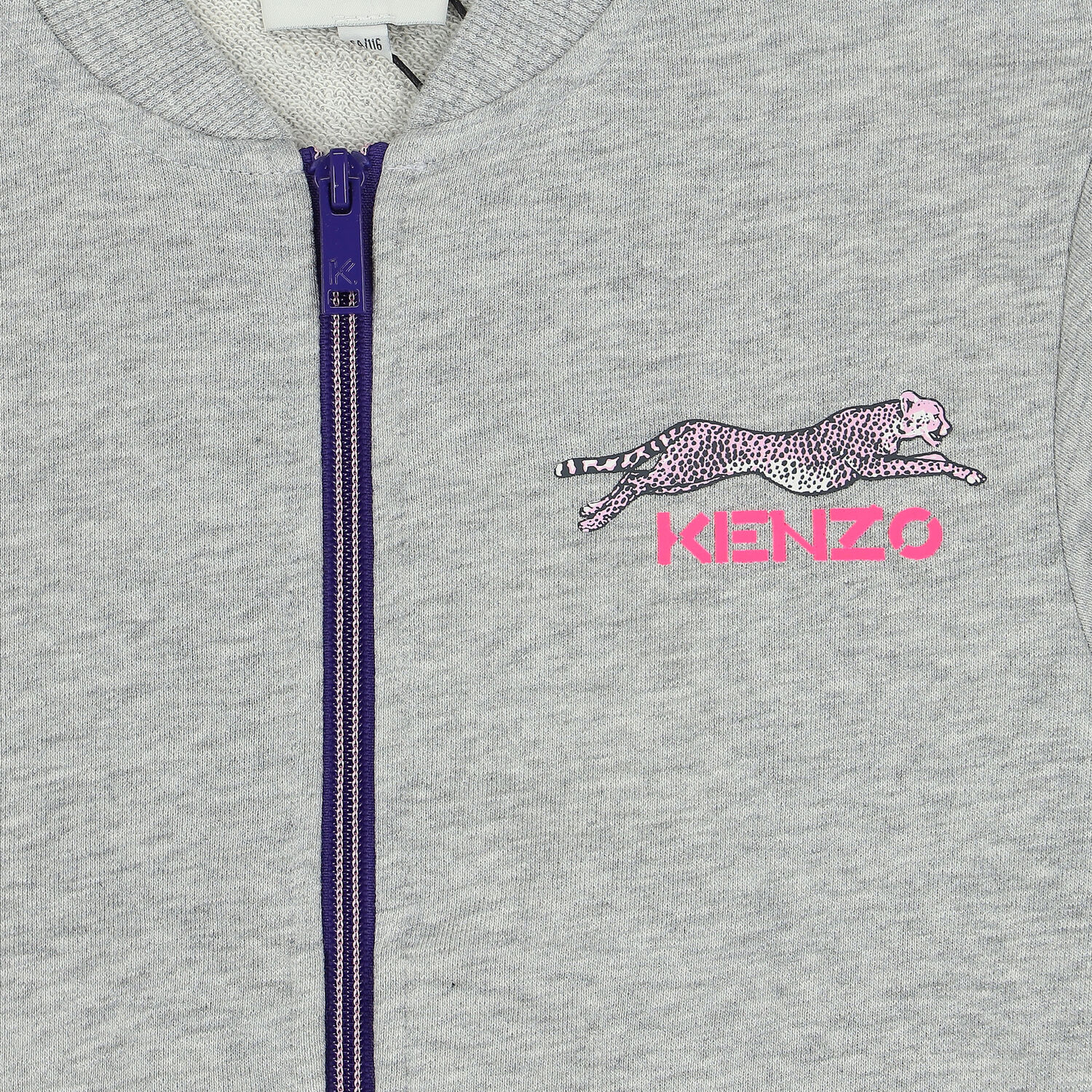 سترة رياضية بسحاب بشعار الفهد باللون الرمادى للبنات, 1, hi-res