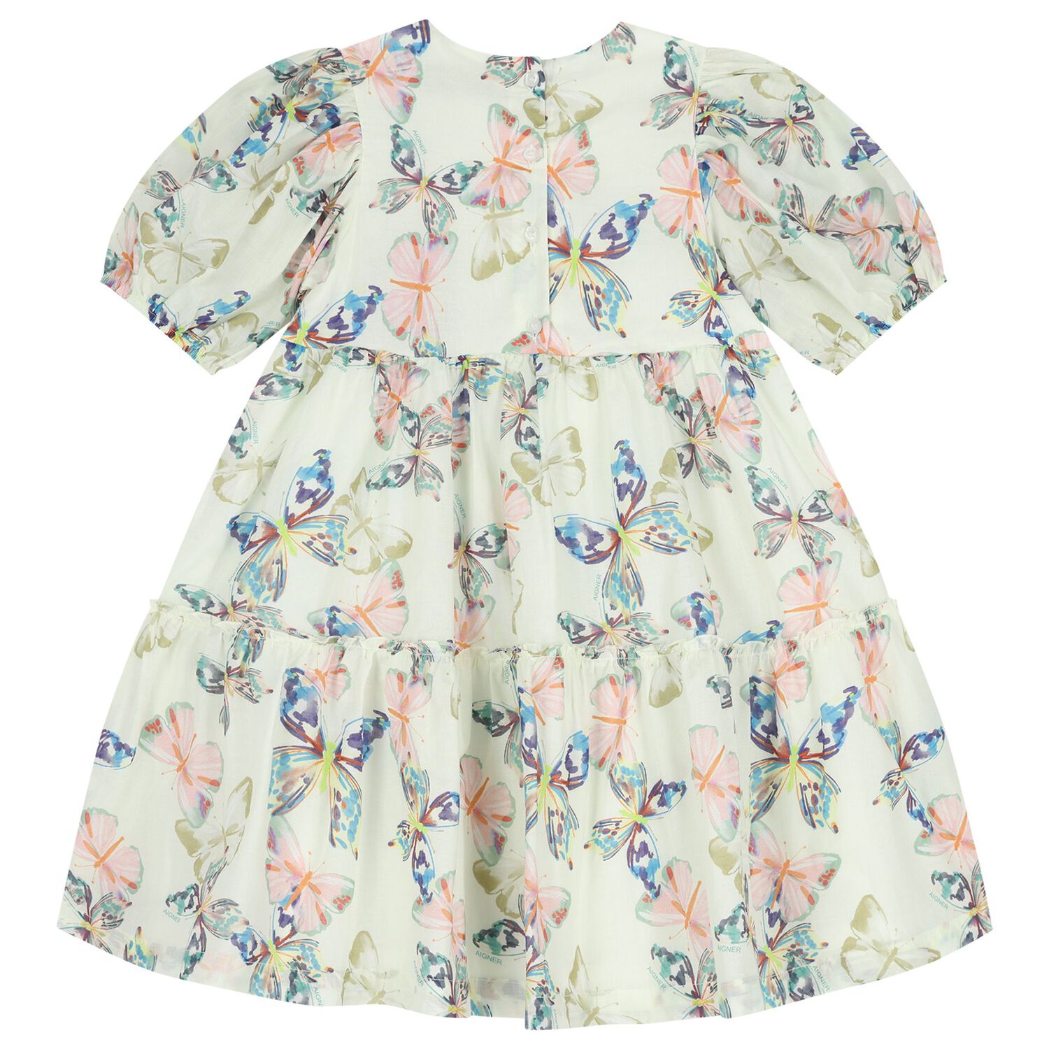 Girls Ivory Butterflies Logo Dress , 1, hi-res