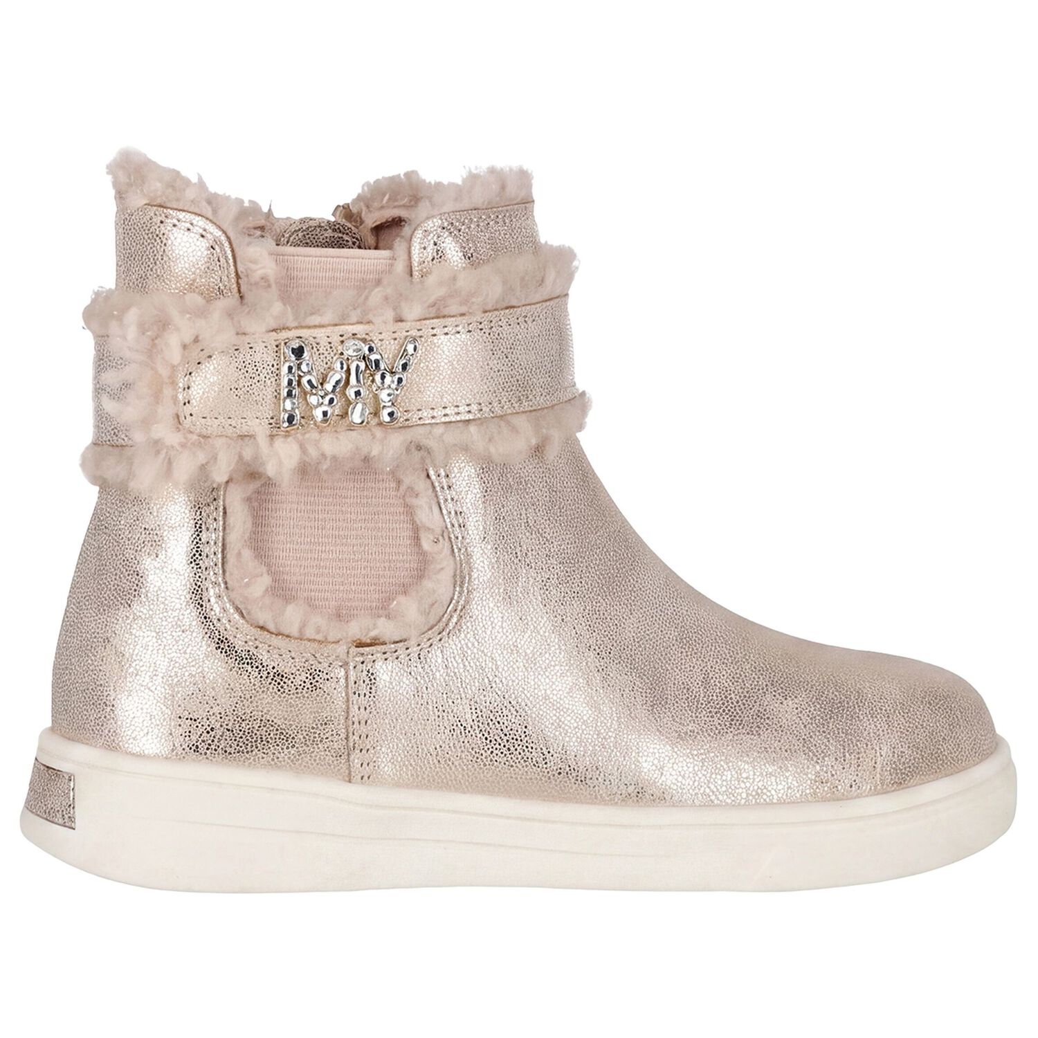 Girls Gold Faux Fur Boots , 1, hi-res