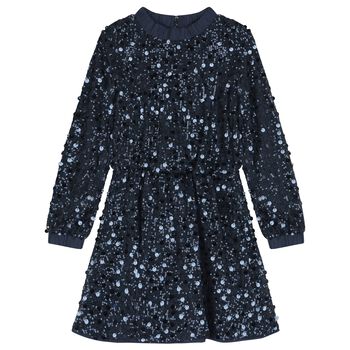 Girls Navy Blue Embellished Dress