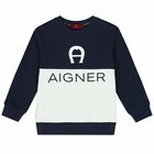 Boys Navy & White Logo Sweatshirt, 1, hi-res