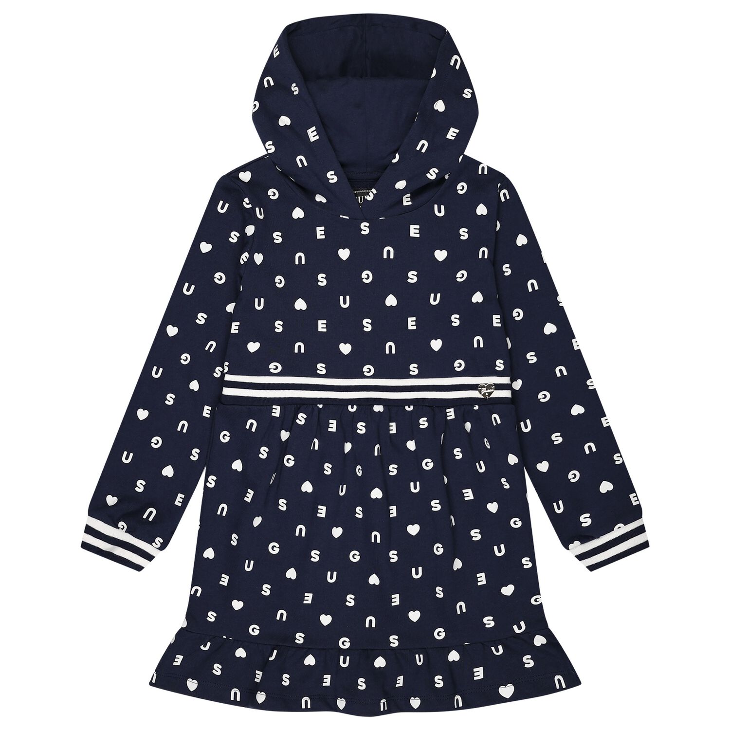 Girls Navy Blue Logo Hooded Dress, 1, hi-res