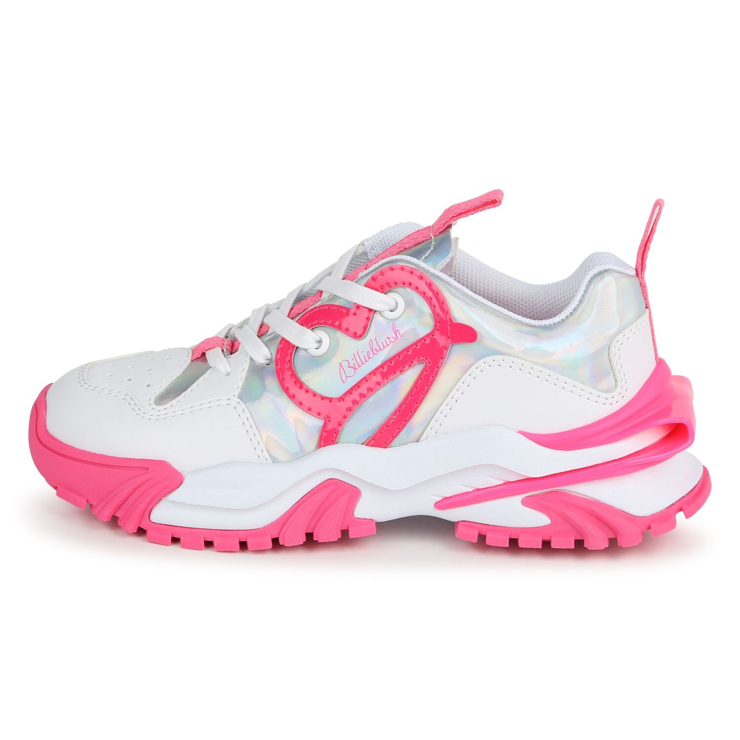 Girls White & Pink Logo Trainers, 1, hi-res image number null