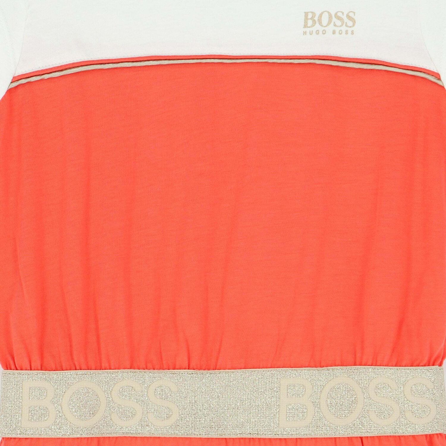 Girls Orange & White Logo Dress, 1, hi-res