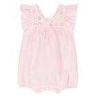 Baby Girls Pink Embroidered Romper, 1, hi-res