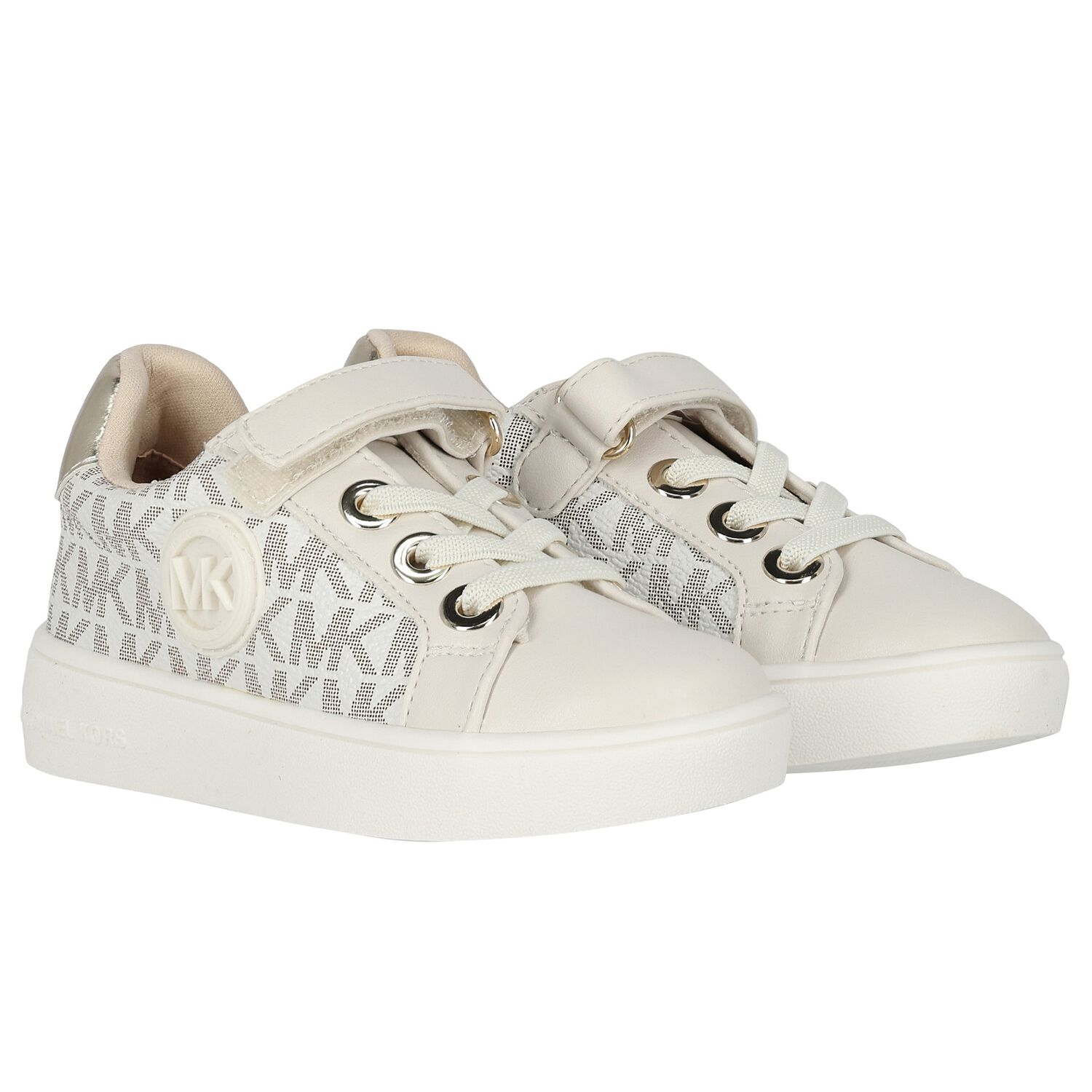 Girls Ivory & Gold Logo Trainers, 1, hi-res image number null