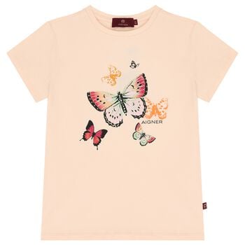 Girls Pink Butterflies Logo T-Shirt