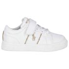 Younger Girls White & Gold Logo Trainers, 1, hi-res
