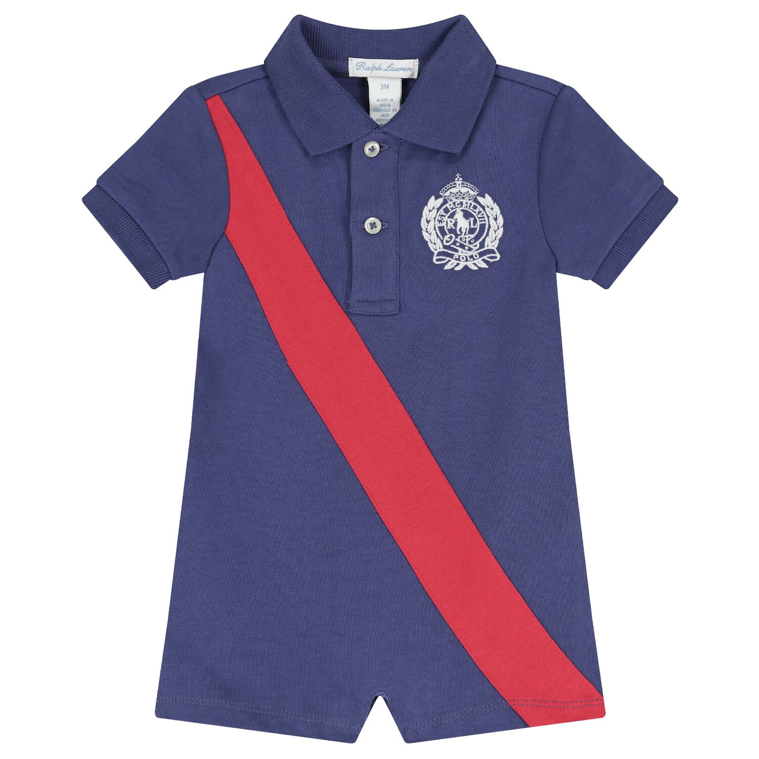 Baby Boys Blue Logo Polo Romper, 1, hi-res