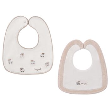 Baby Boys Ivory & Beige Trains Bibs ( 2-Pack ) 