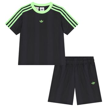 Black & Green Logo Shorts Set