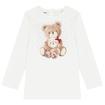 Girls Ivory Teddy Bear Long Sleeve Top