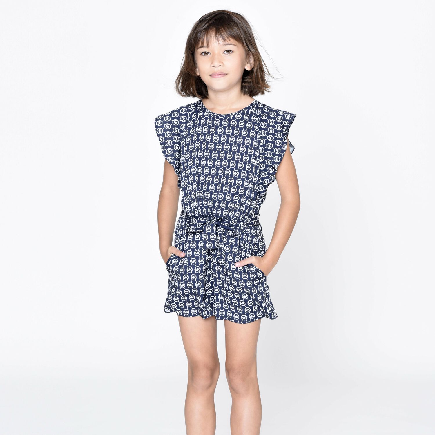 Girls Navy Logo Playsuit, 1, hi-res