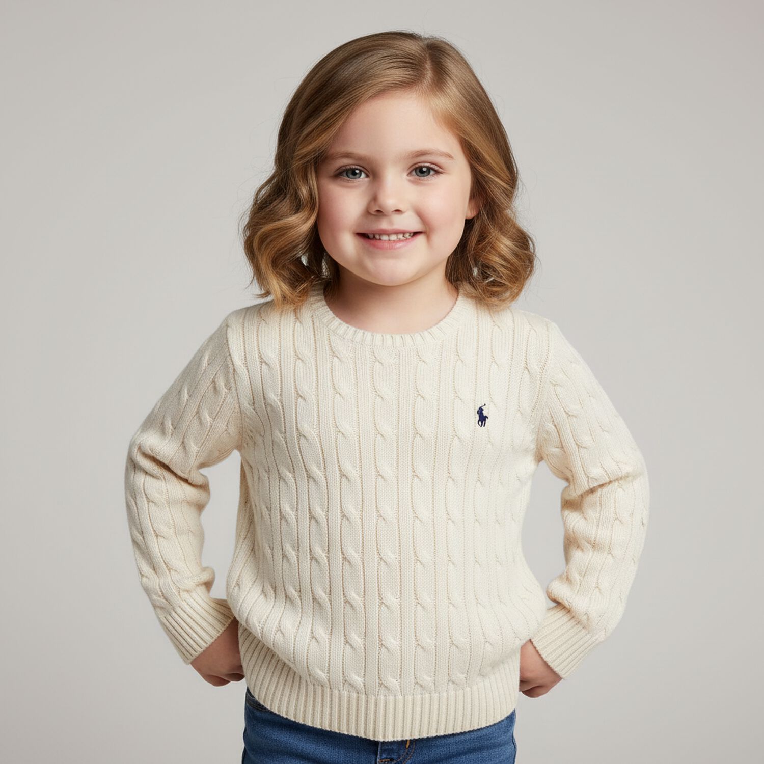 سترة صوفية بشعار بولو للبنات, 1, hi-res