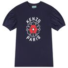 فستان بنات بالشعار باللون الأزرق الداكن, 2, hi-res