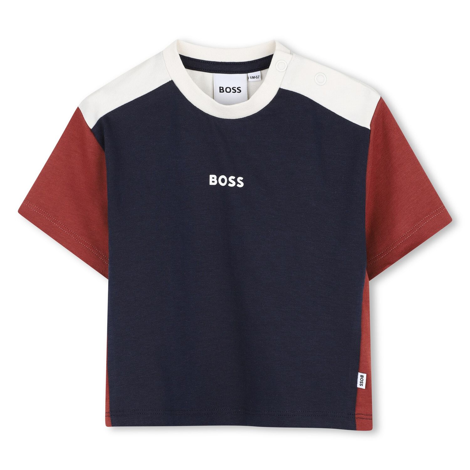 Younger Boys Navy Blue, Ivory & Orange Logo T-Shirt, 1, hi-res