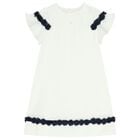 Girls Ivory & Navy Blue Flower Crepe Dress, 1, hi-res