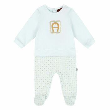 Baby Boys Blue & Gold Logo Babygrow