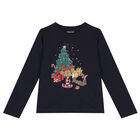 Girls Navy Blue & Red Festive Pyjamas, 1, hi-res