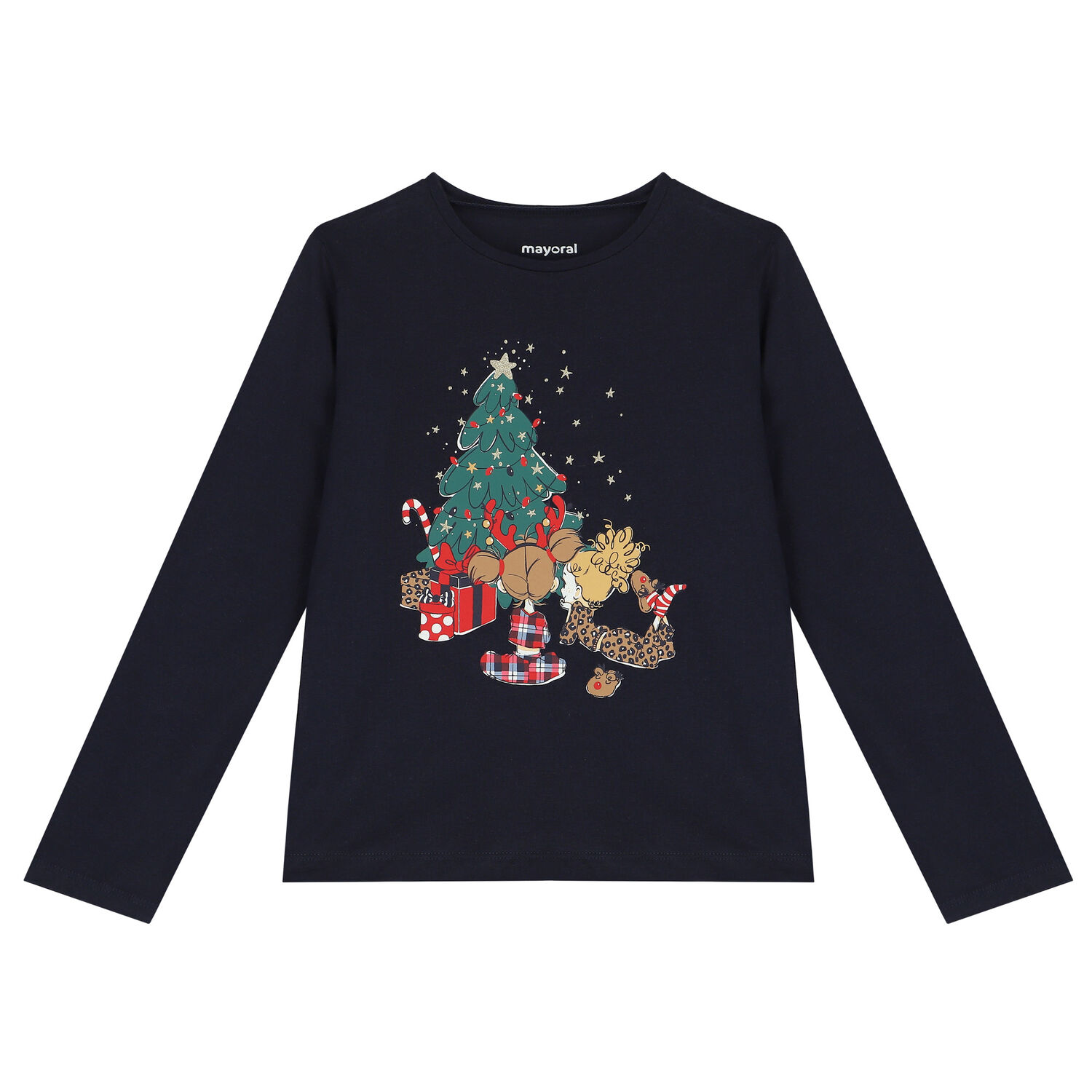 Girls Navy Blue & Red Festive Pyjamas, 1, hi-res